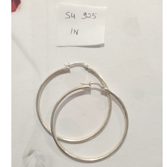 SU IN 925 Sterling Silver Round Hoop Huggie Earrings Large Classic Signed Lot - Picture 5 of 9